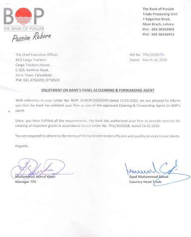 Bank panel letter