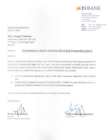 Bank panel letter