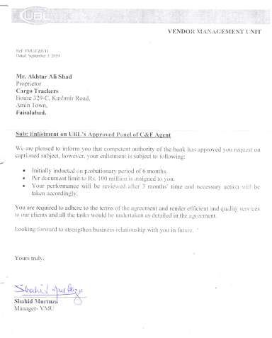 Bank panel letter
