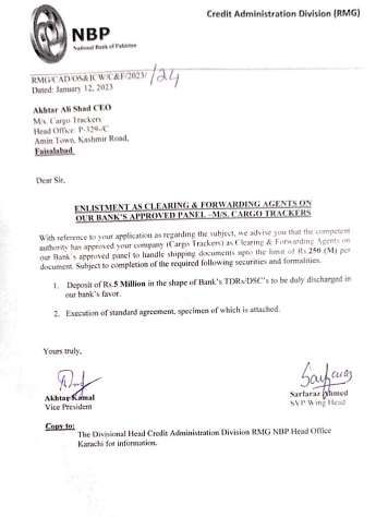 Bank panel letter