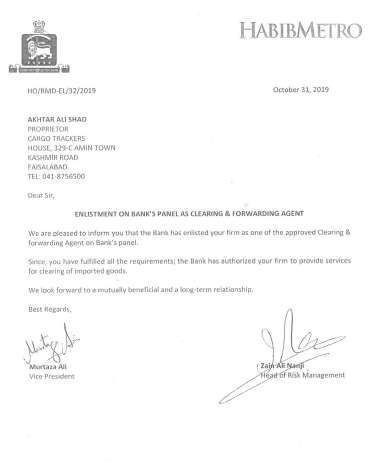 Bank panel letter