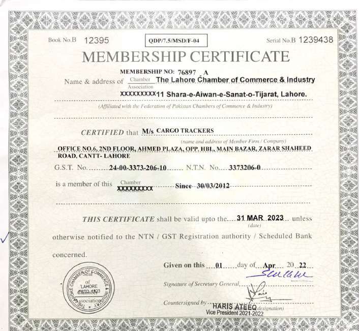 LCCI membership certificate